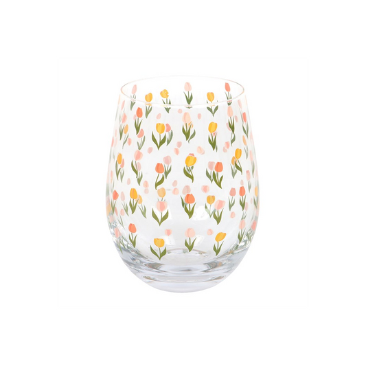 Tulip Print Stemless Glass