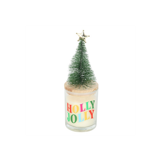 Holly Jolly Pine & Fir Glass Candle with Tree