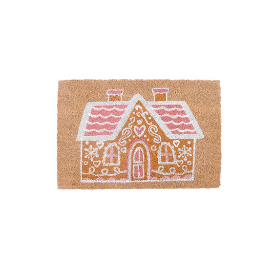 Natural Pink Gingerbread House Doormat