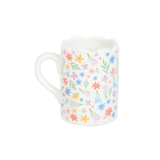 Spring Floral Print Scalloped Mug