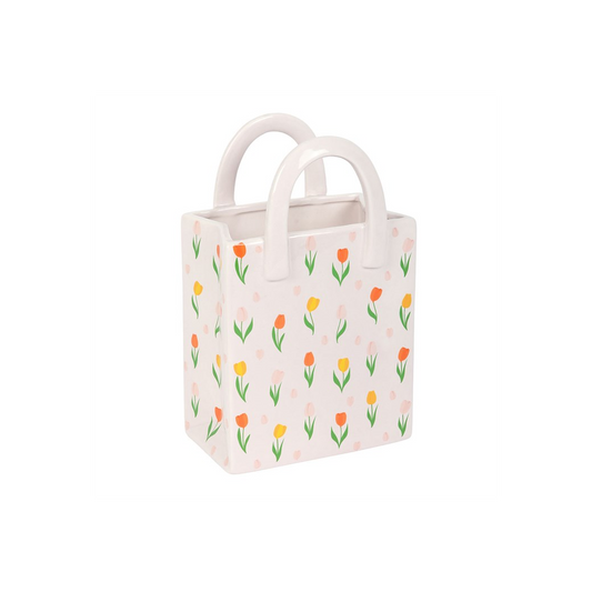 Tulip Print Ceramic Bag-Shaped Flower Vase