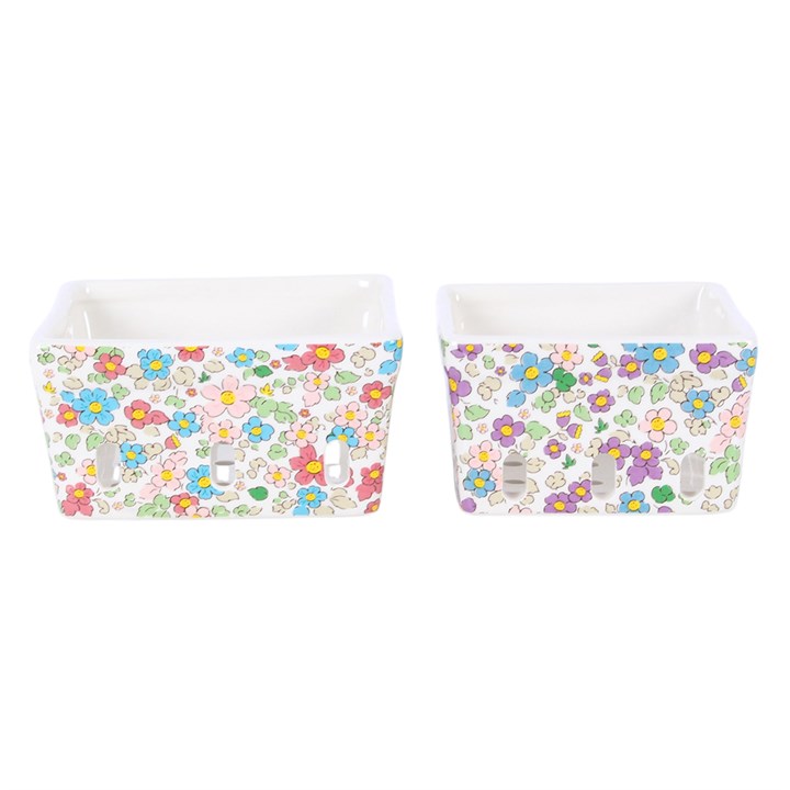 Set of 2 Floral Print Ceramic Berry Baskets