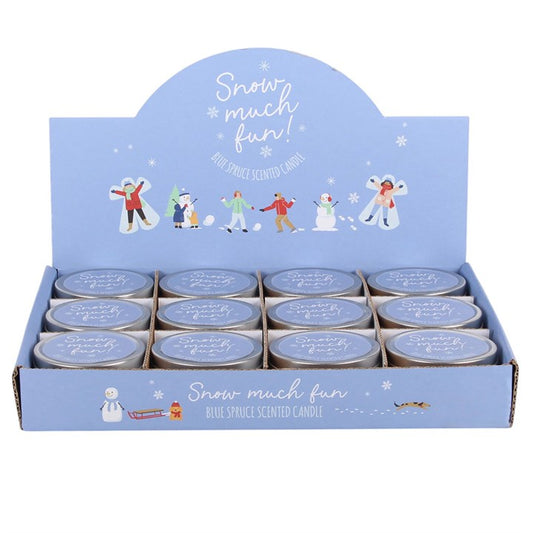 Set of 12 Frosty Vanilla Tin Candles in Display