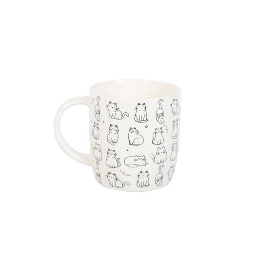 White Happy Cat Print Mug