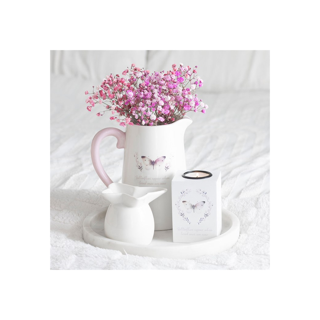 White Butterfly Print Ceramic Flower Jug