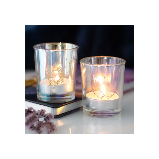 Iridescent Sun and Moon Votive Candle Holders