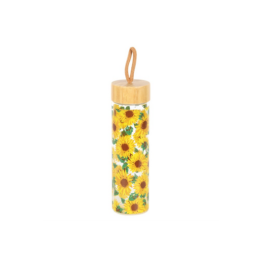 Sunflower Print Glass Water Bottle