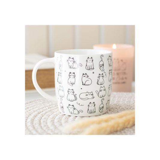 White Happy Cat Print Mug