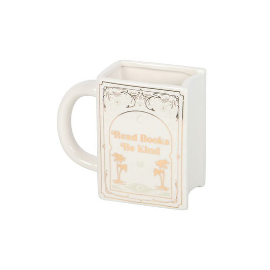 Read Books Be Kind White Book Shaped Mug