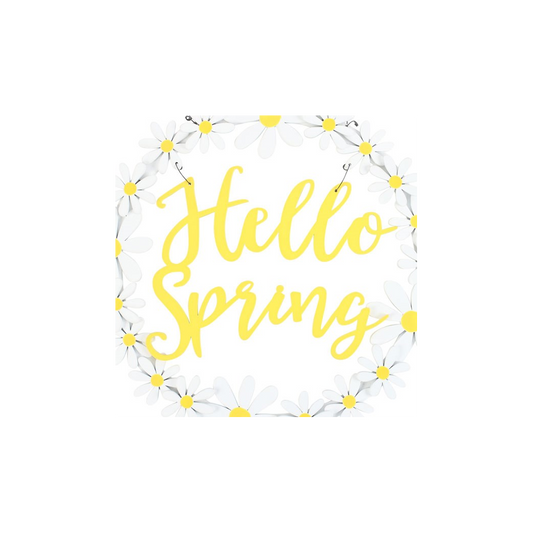 Hello Spring Hanging Daisy Wreath Decoration