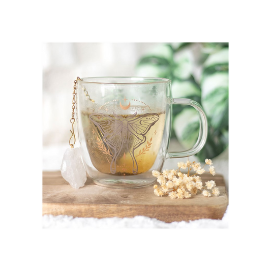 Luna Moth Double Walled Glass Mug with Crystal Tea Infuser