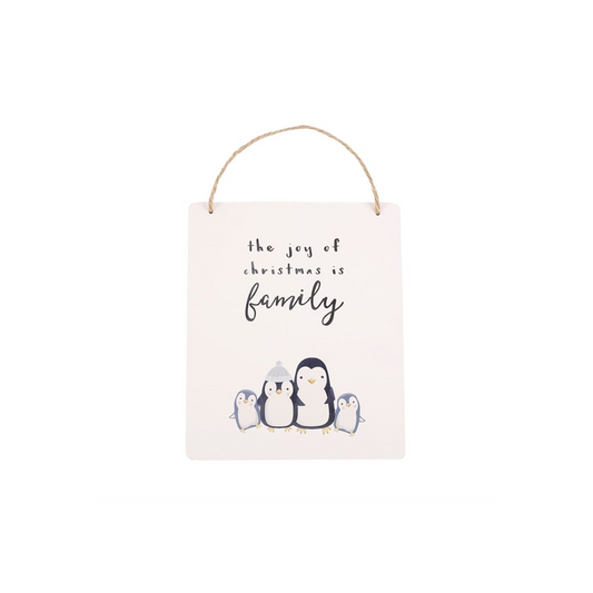 Joy of Christmas Penguin Family Hanging Sign