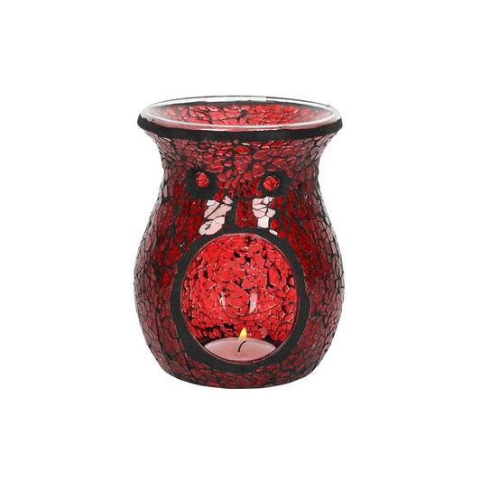 Large Red Crackle Glass Oil Burner and Wax Warmer