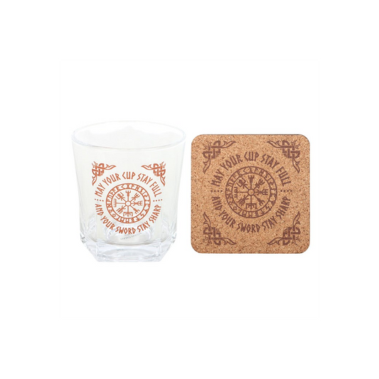 Viking Compass Lowball Drinking Glass with Coaster