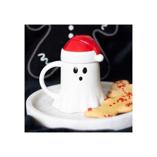 Ghost Shaped Mug with Santa Hat Lid