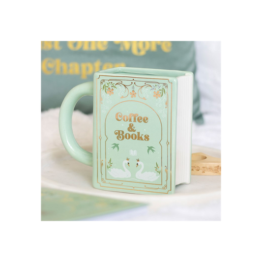 Coffee and Books Green Book Shaped Mug