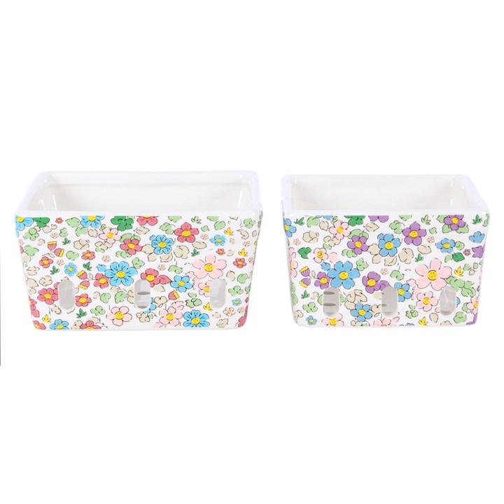 Set of 2 Floral Print Ceramic Berry Baskets
