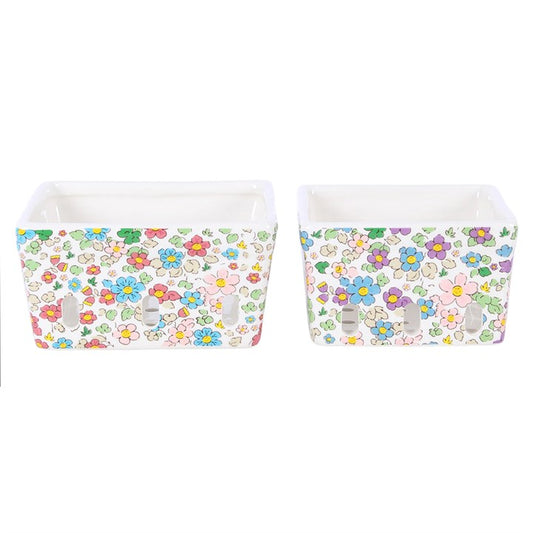 Set of 2 Floral Print Ceramic Berry Baskets