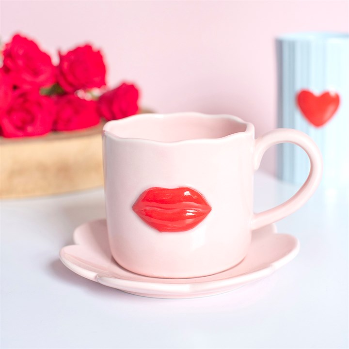It Was Only a Kiss Scalloped Lip Mug and Saucer