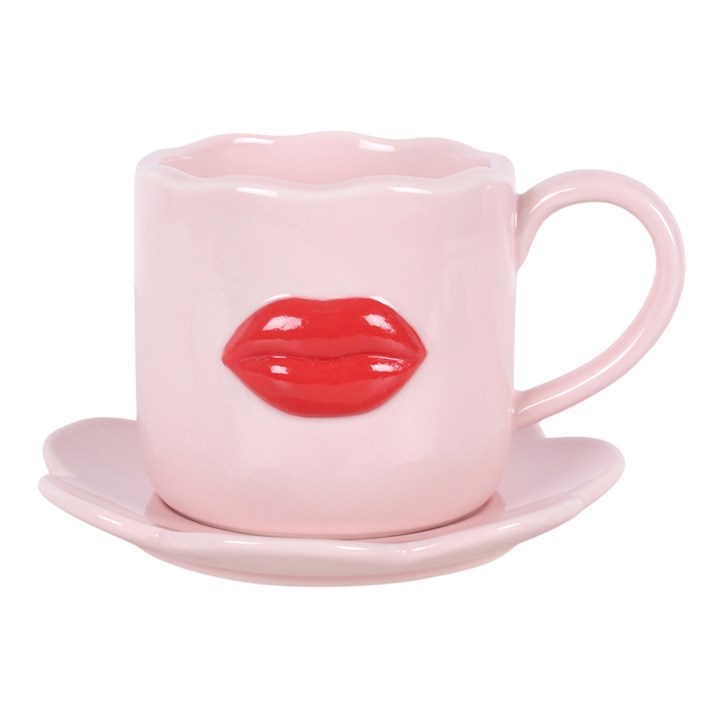 It Was Only a Kiss Scalloped Lip Mug and Saucer