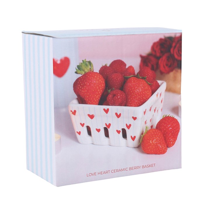 Striped Heart Ceramic Berry Basket