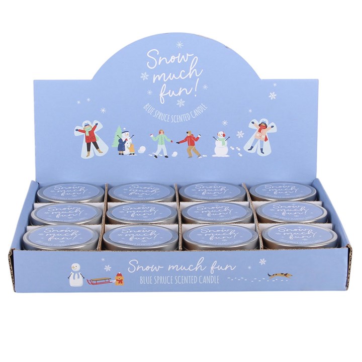Set of 12 Frosty Vanilla Tin Candles in Display