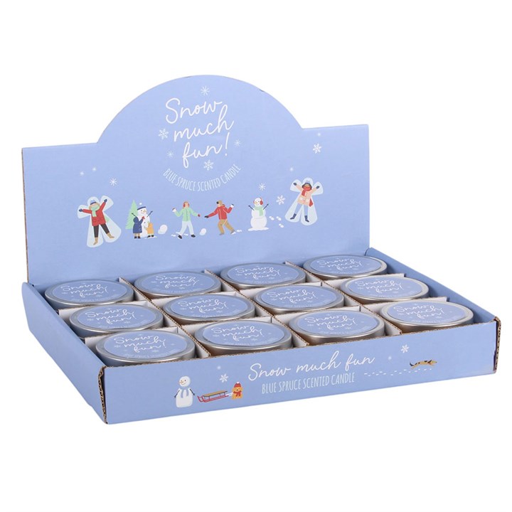 Set of 12 Frosty Vanilla Tin Candles in Display