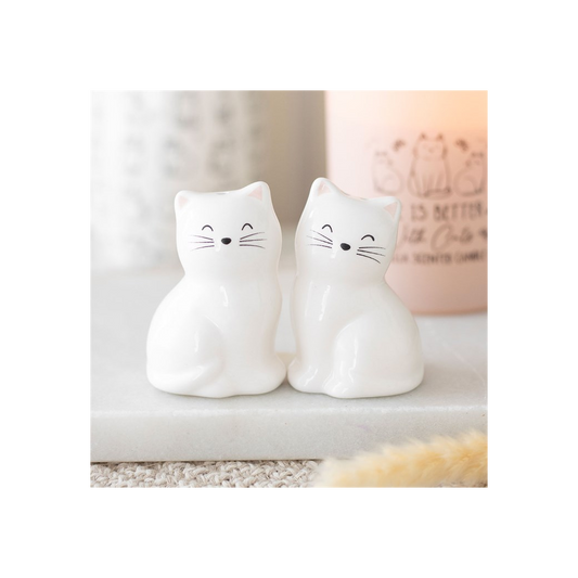White Cat Shaped Salt and Pepper Shakers