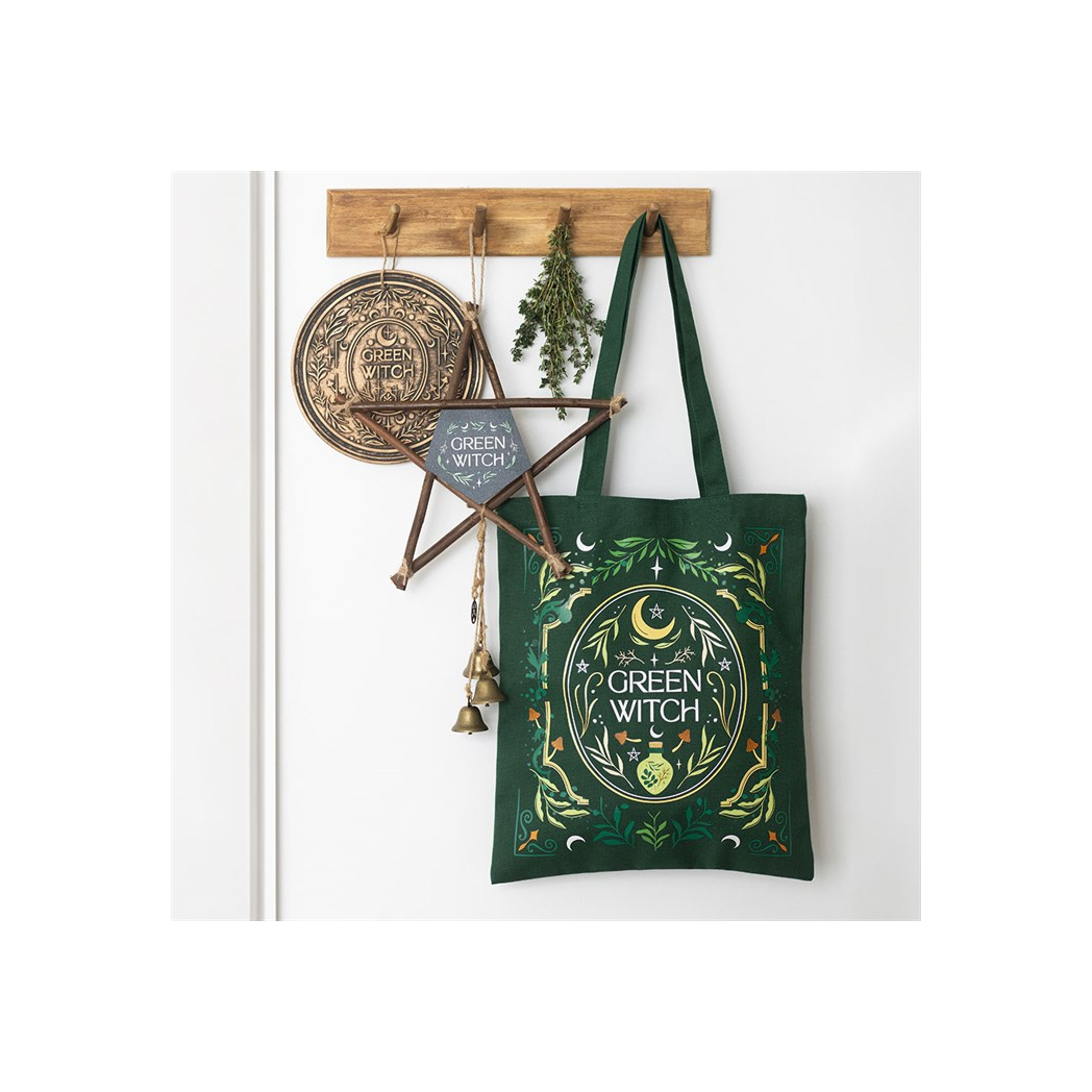 Green Witch Hanging Willow Pentagram with Bells