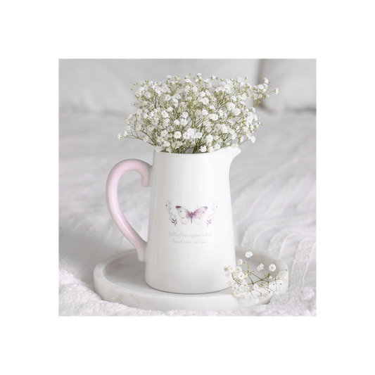 White Butterfly Print Ceramic Flower Jug