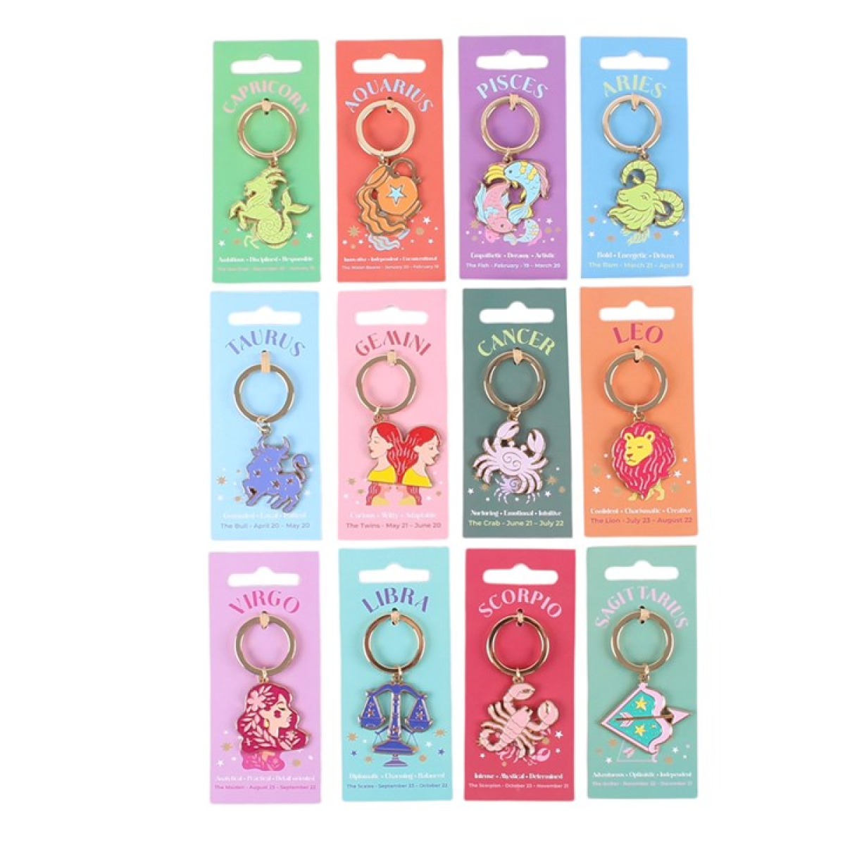 Set of 12 Zodiac Zest Keyrings