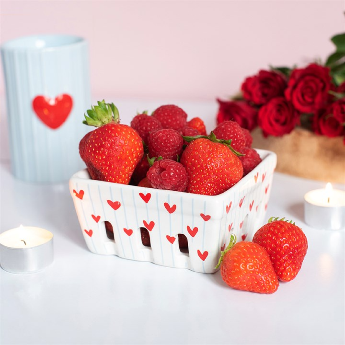 Striped Heart Ceramic Berry Basket