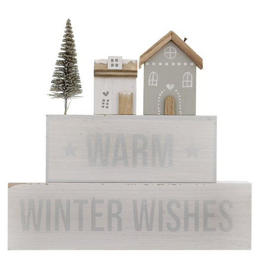 20cm Warm Winter Wishes Stacked Block Sign