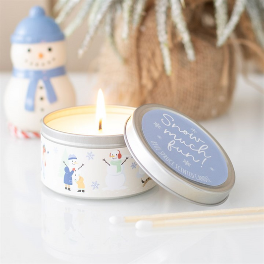 Set of 12 Frosty Vanilla Tin Candles in Display
